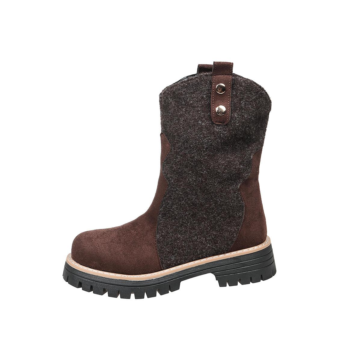 

Winter Round Toe Suede Warm Non Slip Casual Riding Boots Fashionable New Style Comfortable Elegant Mid Length Boots for Women 36