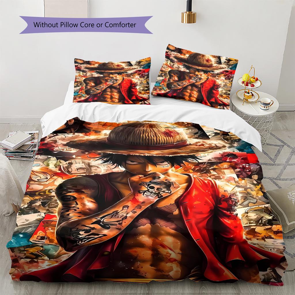 Pirate Anime Pattern Bedding Quilt Set Quilt Cover Pillowcase Home Decoration Gift (1 * duvet cover + 2 * pillowcase, without core)