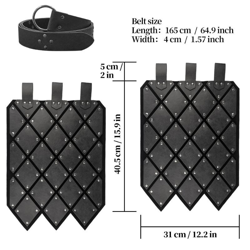 Retro Skirt Armors with Adjustable Belt Double Sides Waist Armors Medieval PU Leather Thigh Armors