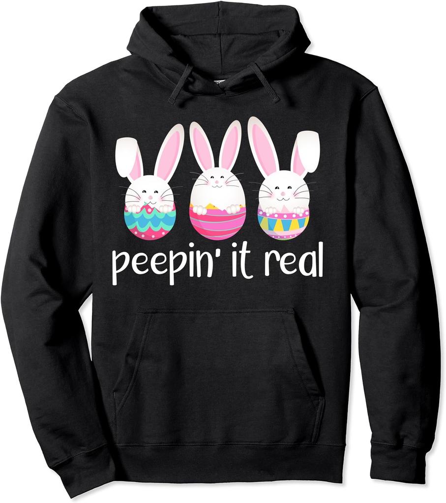 Funny Peepin' It Real Easter Bunny Happy Egg Hunt Unisex Hooded Sweatshirt
