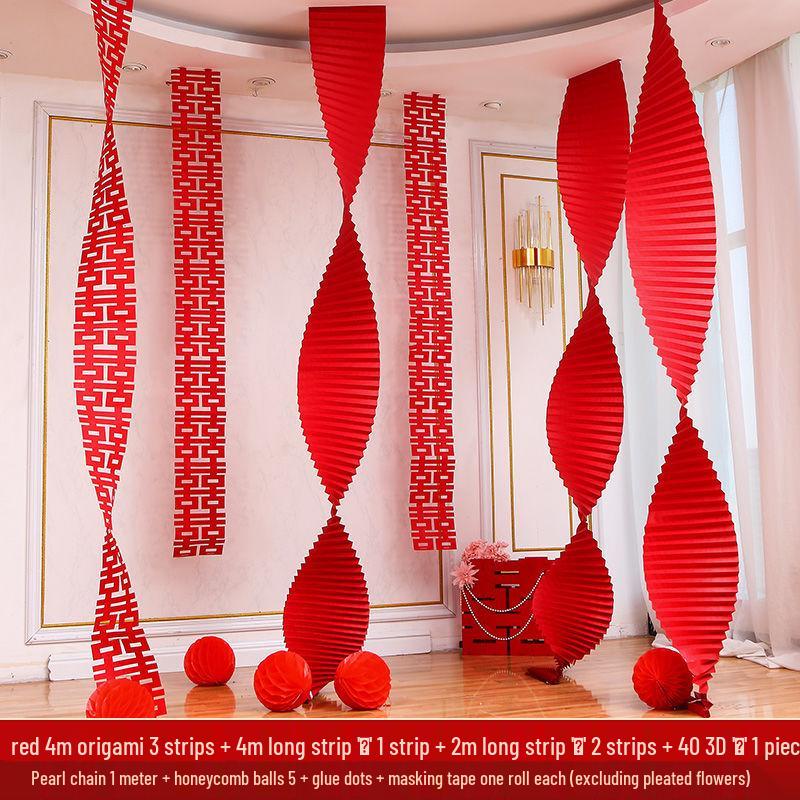 

Весільний набір святкових прикрас з орігамі у вигляді хвилі: Наддовгі стрічки з квітами, що розтягуються