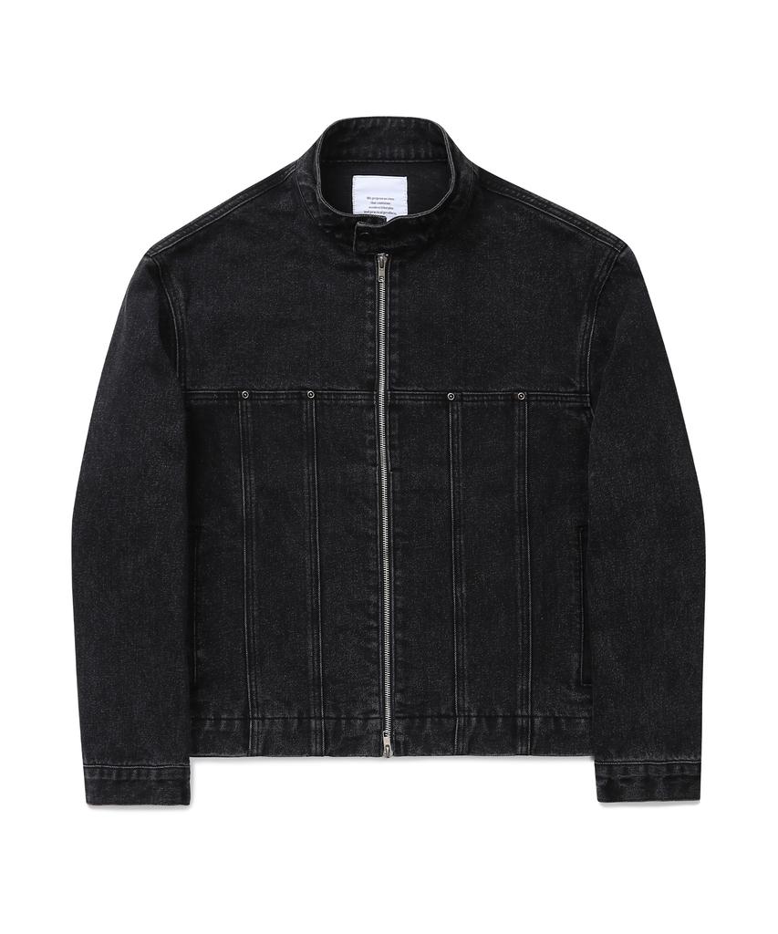 Connect Kinloch [Semi-Over] Washed Denim Biker Jacket (Black)