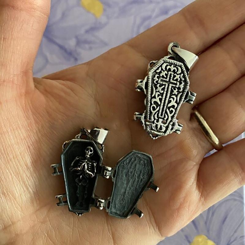 Skull Dark Cross Coffin Necklace With Open Design Pendant For Halloween Events