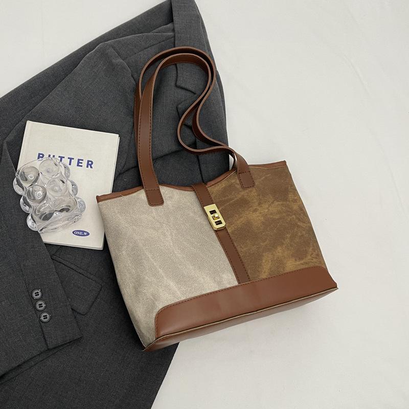 

Осенний тренд контрастный цвет тоут женский 2025 новый ретро мода большая вместимость сумка через плечо высокая ценность сумка под мышкой темно-коричневого