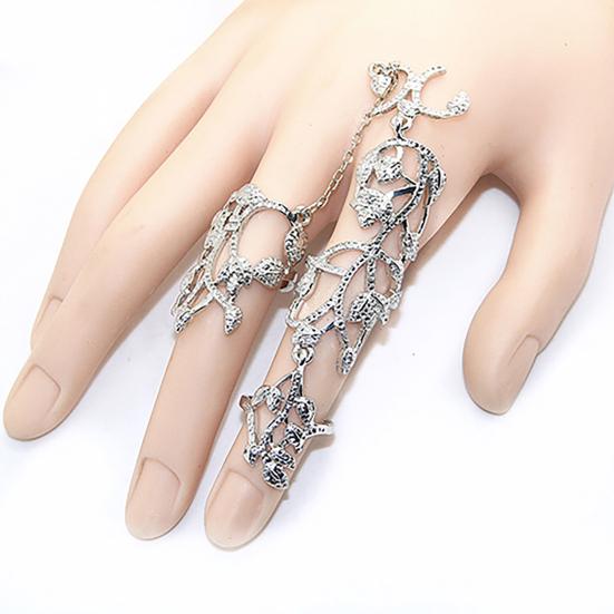 Chain Ring Flower Pattern Finger Jewelry Adjustable Women Chain Link Finger Ring for Wedding