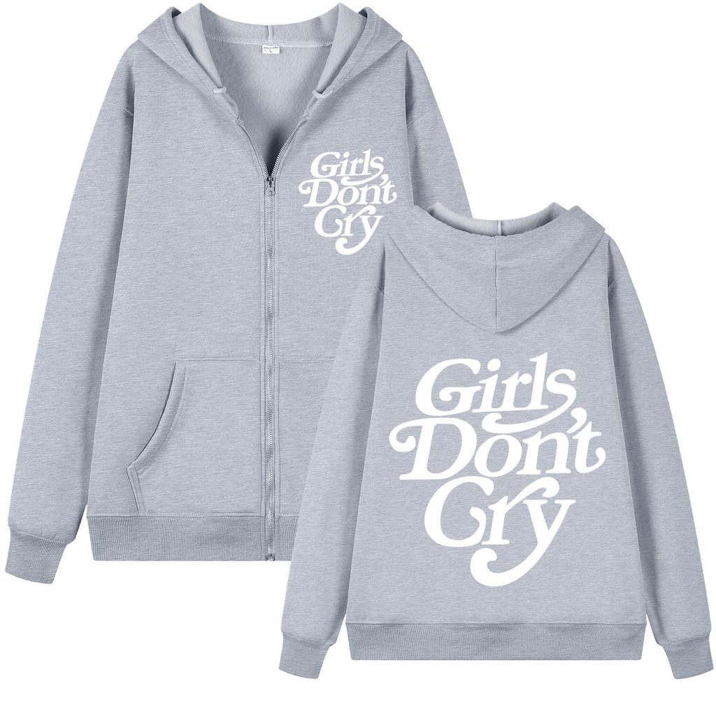 Girls Do Not Cry New Style Unisex and Women Zipper Black-and-white Lettering Printed Casual Unisex and Women Street Zipper Sweater