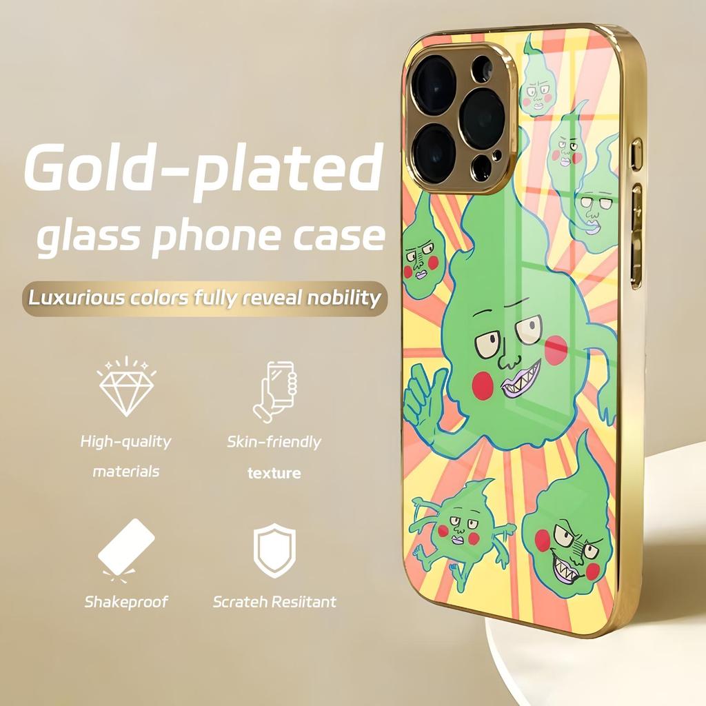 Anime Mob Psycho 100  Phone Case For iPhone18 17 16 15 14 13 12Plus Mini Pro Max Electroplated glass Phone Case