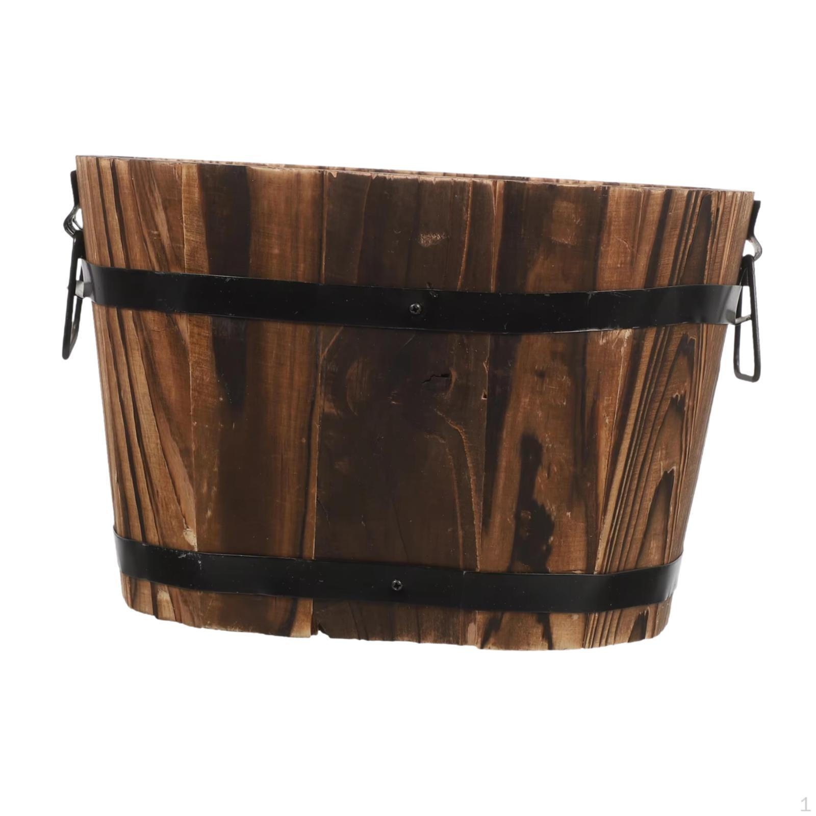 

Контейнер для растений в виде бочки из дерева в деревенском стиле с дренажными отверстиями для украшения домашнего офиса Size L