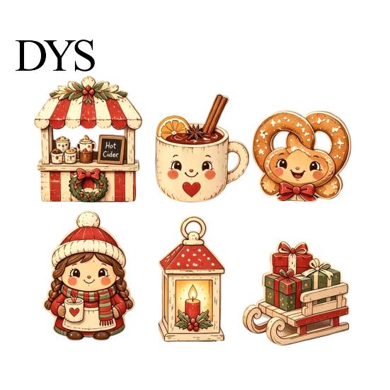 Wooden Tiered Tray Decor 6Pcs Christmas Tabletop Signs, Xmas Sign Decor, Santa Winter Holiday Home Accents Snowman Reindeer Gingerbread House
