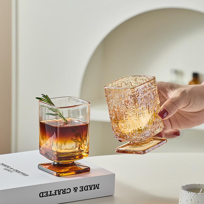 Gradient Colored Square Glass Uniquely Maillard Colored Low Footed Glass Vintage Style Juice Glass Sparkling Water Cup