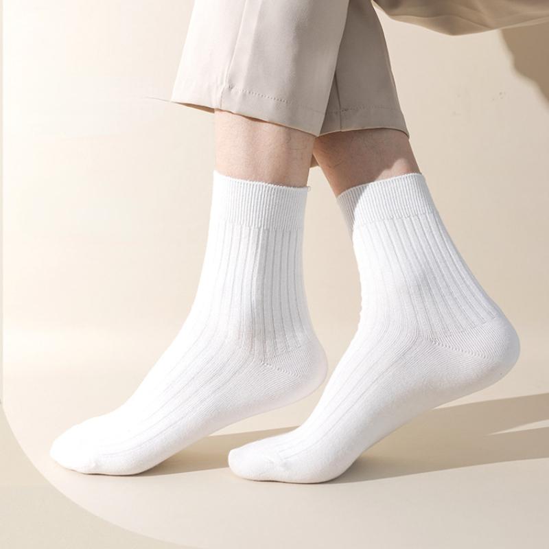 Men's and Women's Pure Cotton Socks Solid Color Medium Tube Socks Autumn and Winter