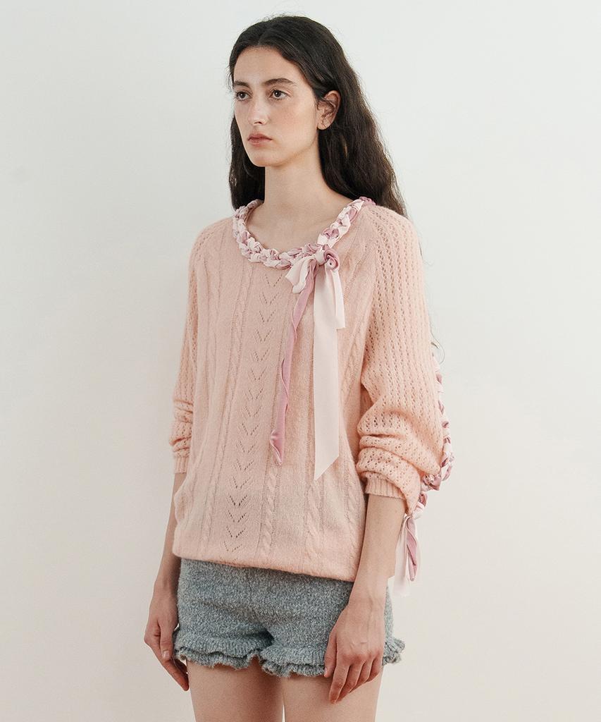 SINOON Lace-Up Ribbon Knit (Pink)