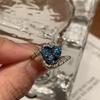Elegant Santa Maria Aquamarine Heart Ring High Carbon Diamond Open Ring for Women Stylish Venetian Coast Jewelry