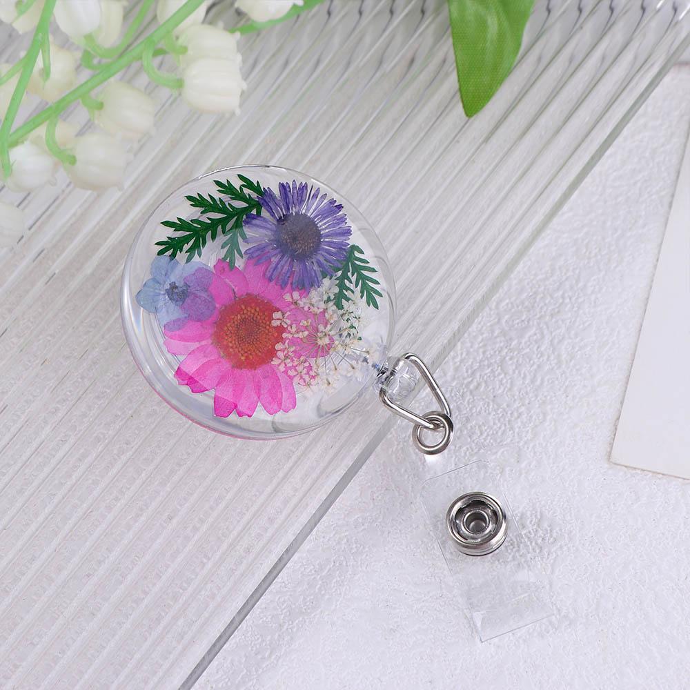 Resin Transparent Key Holder Pressed Floral Card Badge Holder Reels Keyring Badge Reel ID Lanyard