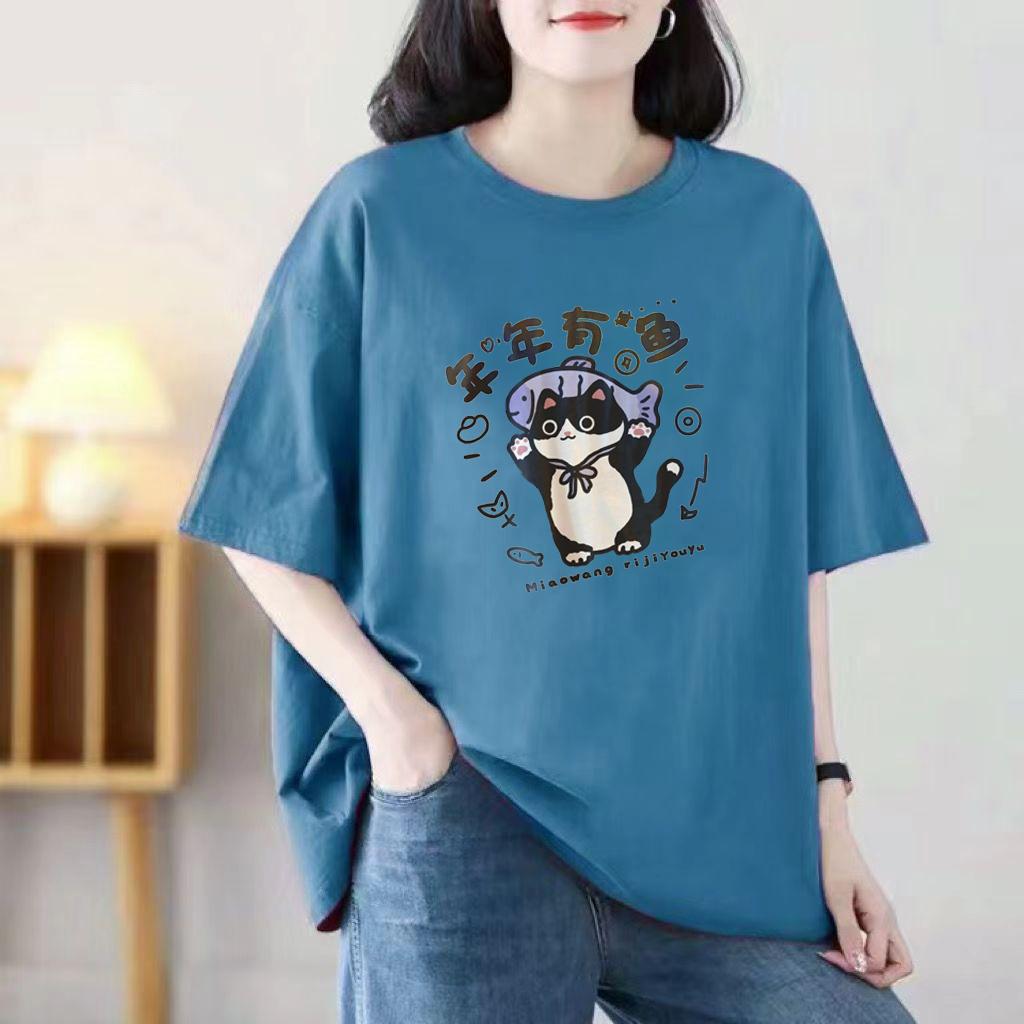 Cotton Ladies Casual Short-sleeved T-shirt Breathable Loose T-shirt Casual Tops