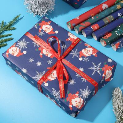 Christmas Kraft Wrapping Paper Cartoon Xmas Tree Santa Claus Gifts Packaging Paper DIY Craft Home Party Decoration Kraft Paper