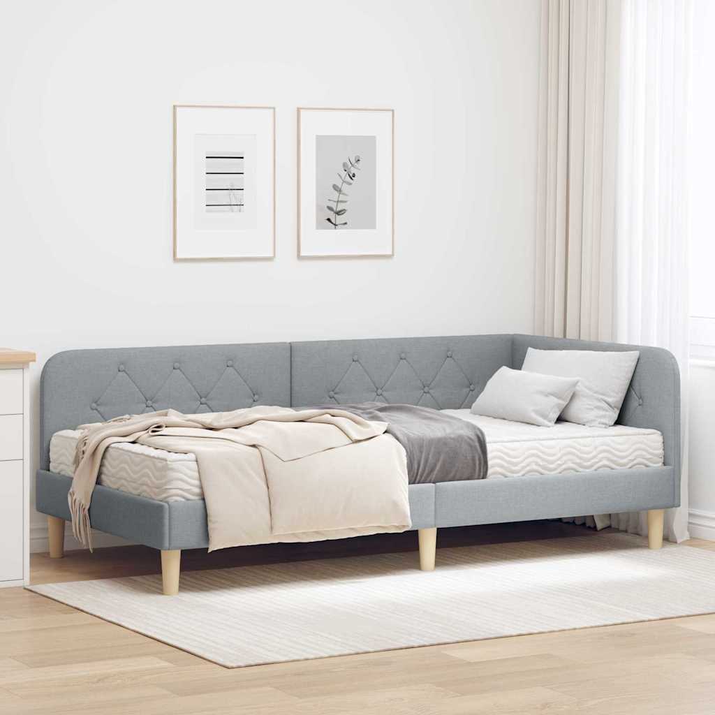 Corner Bed Frame Light Grey 90 X 190 Cm Fabric