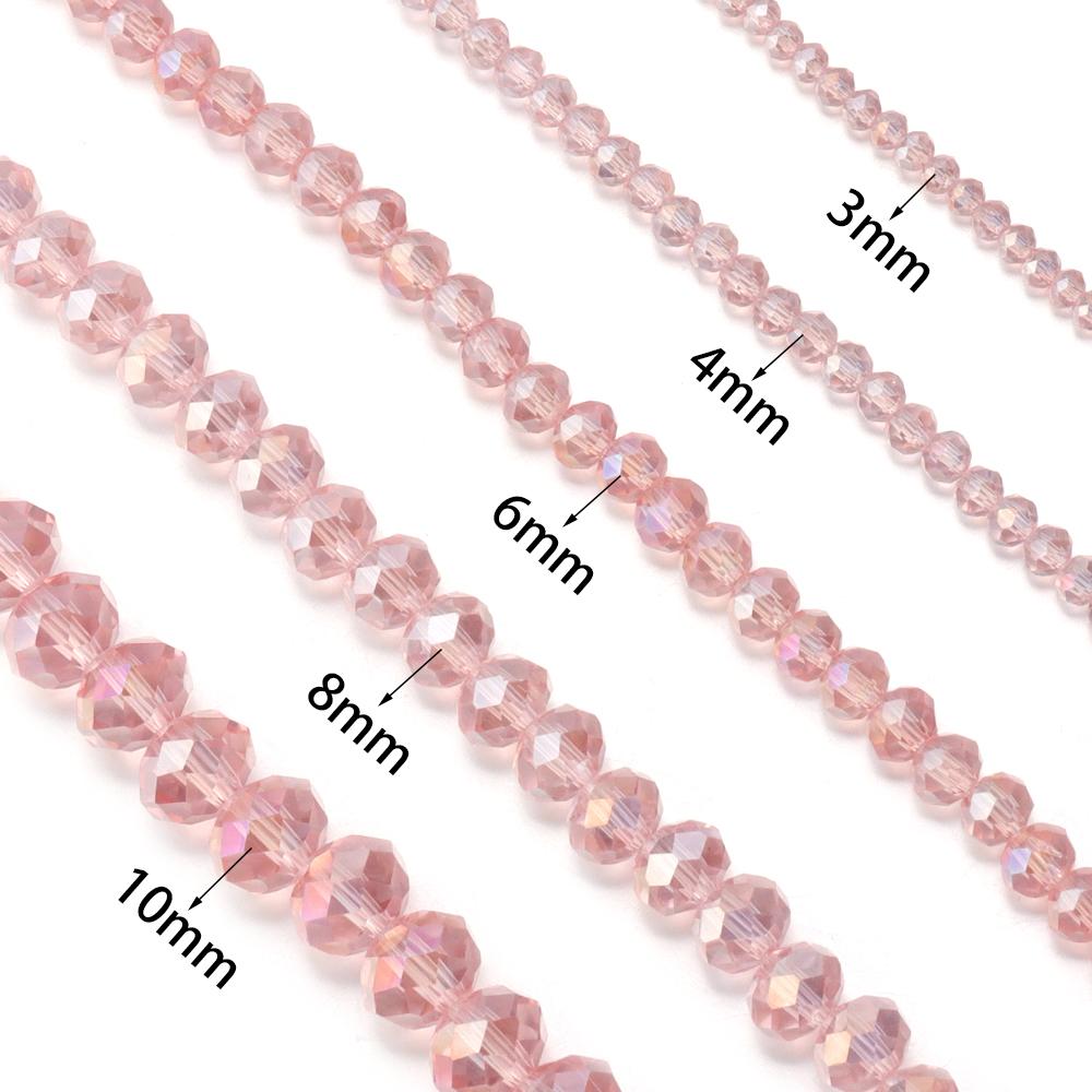 3 4 6 8 10mm Rondelle Faceted Crystal Beads Transparent Water Pink Glass Loose Beads For Jewelry Making DIY Bracelet Necklace