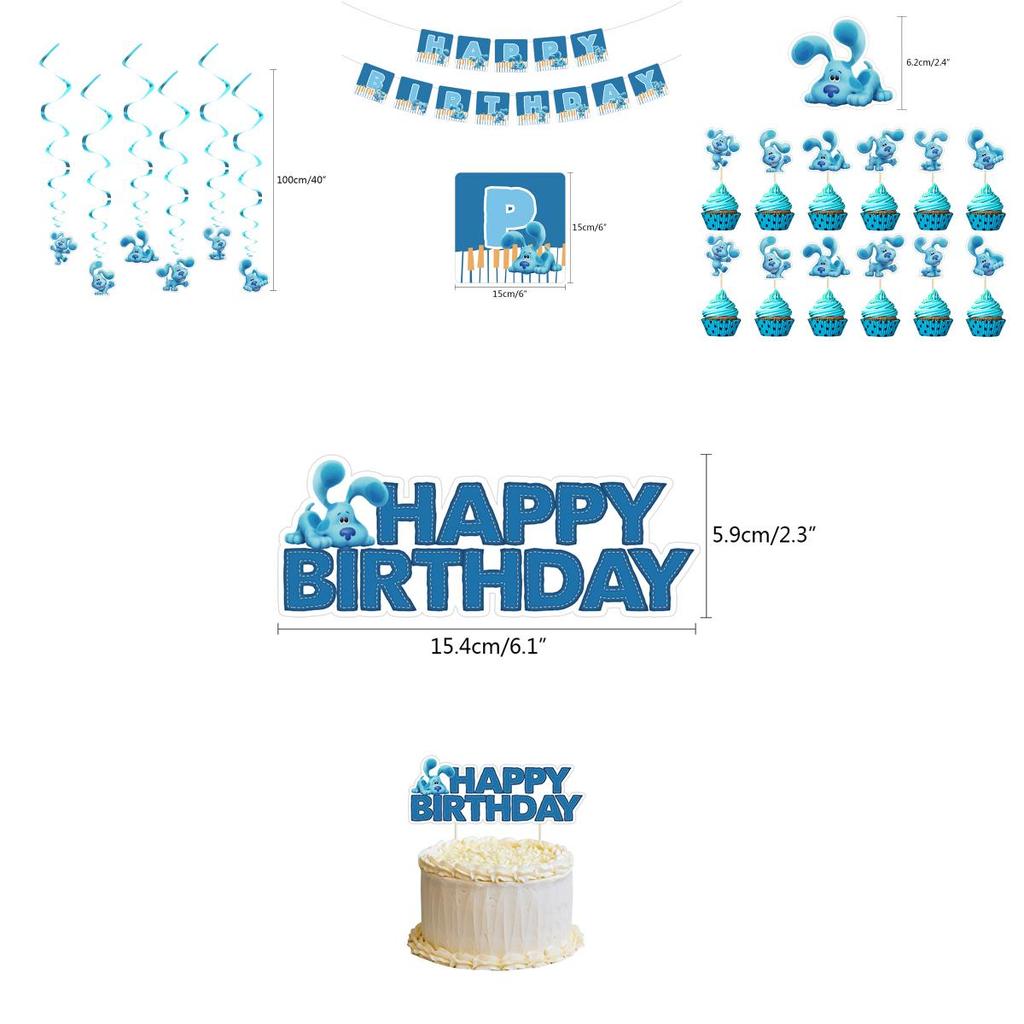 Cheerful Blue's Clues Birthday Party Decoration Set Featuring Colorful Cake Toppers And Swirls
