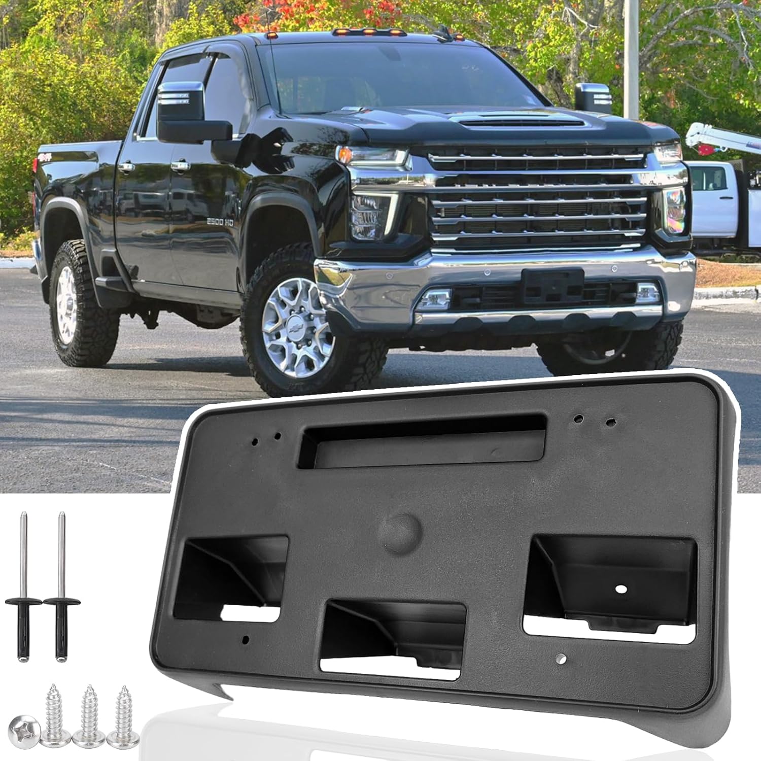 Front License Plate Frame for Chevy Silverado 2500 3500 HD 2020 2021 2022 2023 Front Bumper License Plate Holder Mounting Bracket Replace # GM1068212