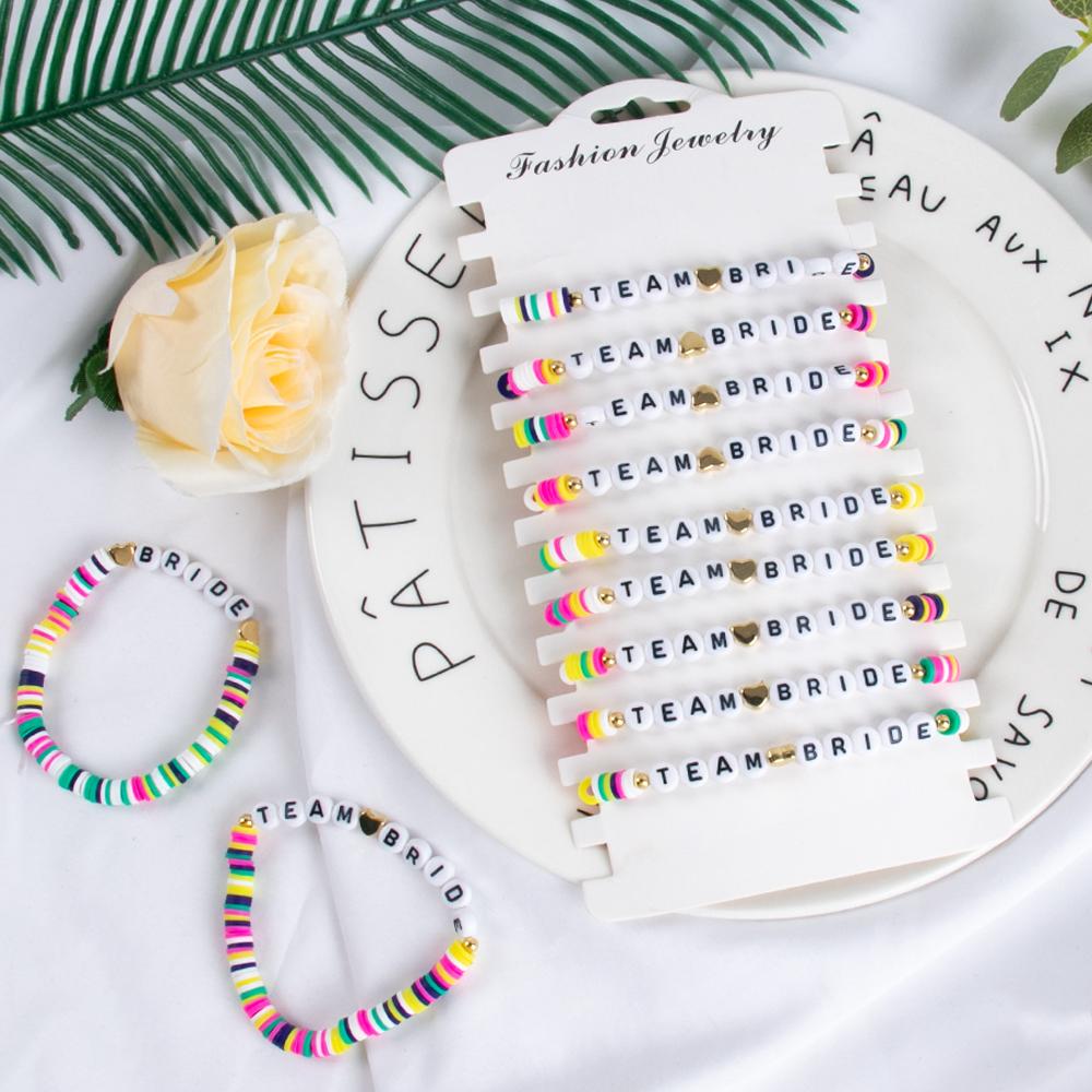 12pcs Boho Handmade Team Bride Beaded Stretch Bracelet Bachelorette Party Bridal Shower Gifts Summer Wedding Jewelry Party Favor