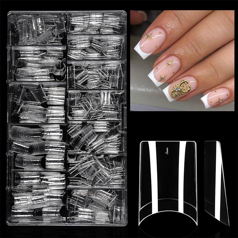 120/504Pcs French False Nail Tips Nail Artificial Duckbill Shape Nails Press On Nail Full Cover With Clear Plastic Box Nail Art
