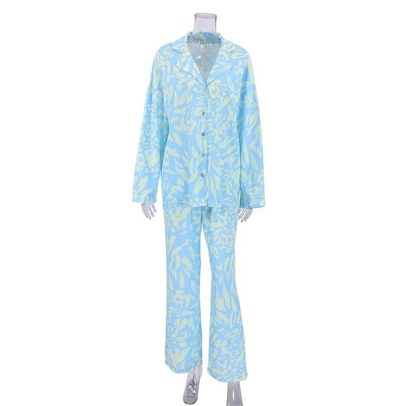 

Fashion Loose Print Top and Trousers Suit Homewear Loose Print Top and Pants Set Flower color M