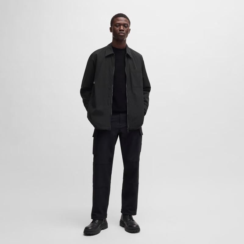 BOSS Men's Loose Fit Logo Patch Shirt Jacket