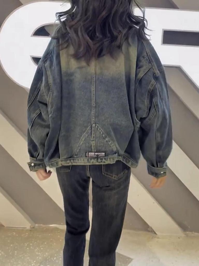 Women's Plus Size Retro Hong Kong Style Denim Jacket - Slimming Petite Fit for Spring and Autumn 2024