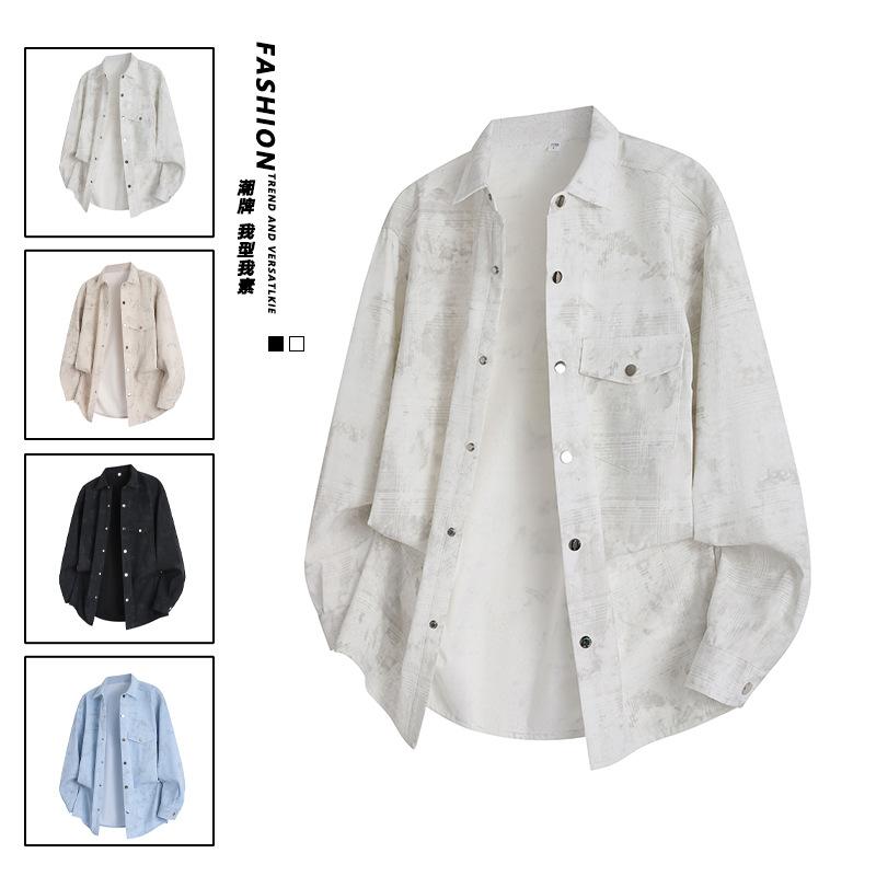 Autumn Men'S Printed Long Sleeve Lapel Shirt Green Men'S Casual Loose Shirt Jacket