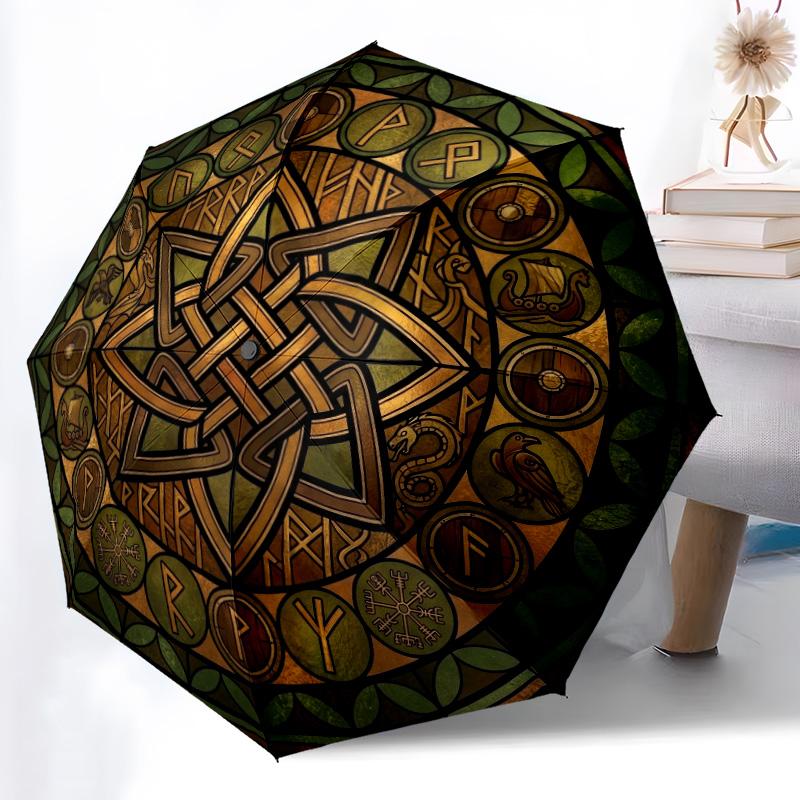 Symbolic Circle Pattern Umbrella, Portable and Foldable Design, 8 Ribs, a Casual Accessory for Halloween, Christmas, and Birthday Gifts.