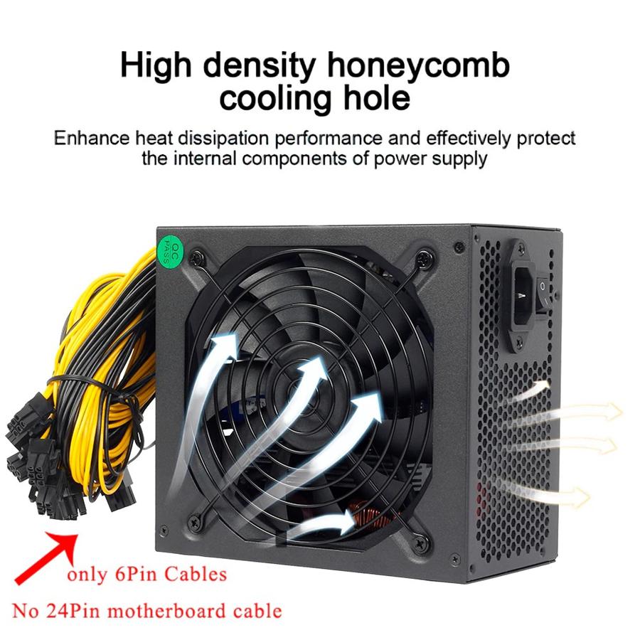 1800W ATX ETH Bitcoin Mining Power Supply For PC Mining Rig Support 6 Graphics Cards 6P Ports GPU 4U Single Power