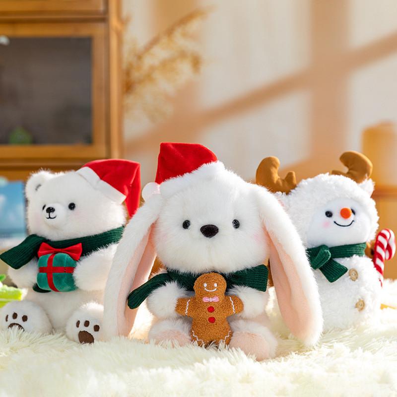 Christmas Plush Bear Snowman Soft Toy With Pp Cotton Filling For Holiday Gift