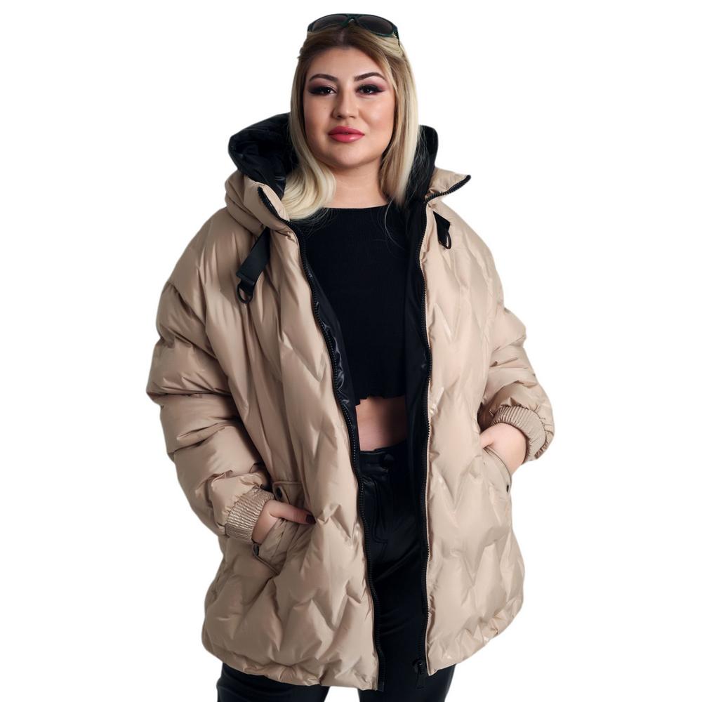 Fierte Damski płaszcz w dużym rozmiarze Ayl61846 Nadmuchiwany stały kaptur
