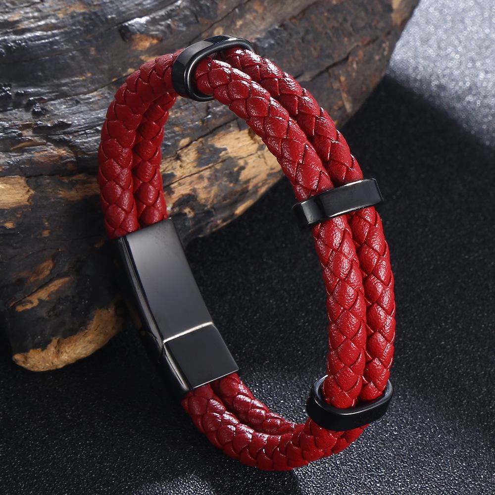 

Винтажный плетеный кожаный браслет с магнитной застежкой из нержавеющей стали Inner circumference 175mm (straight length 205mm)