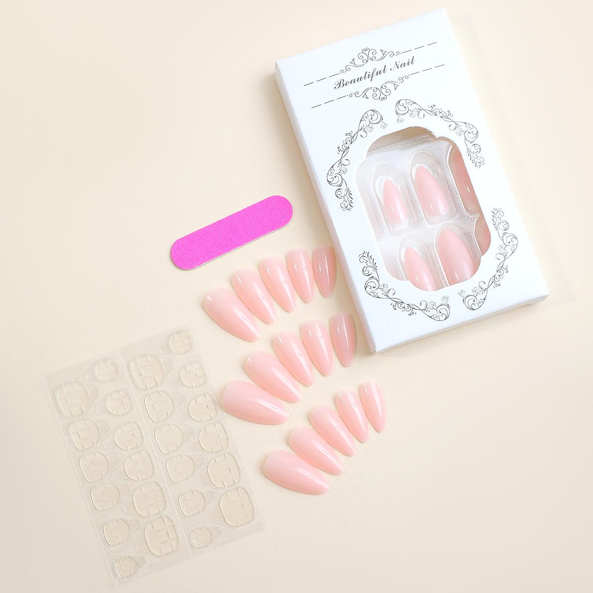 

Миндалевидные однотонные короткие накладные ногти - набор из 24 штук