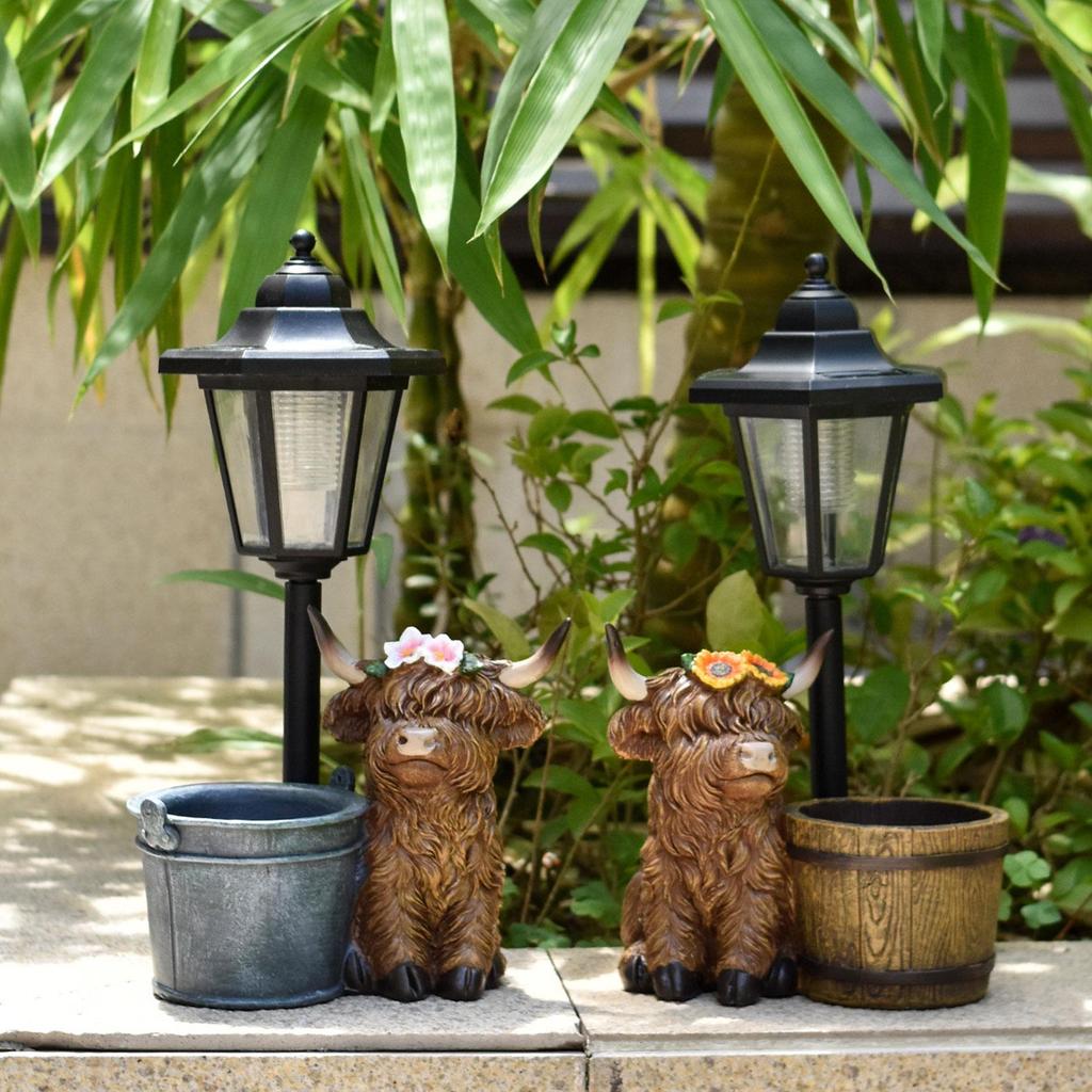 Outdoor Garden Solar Highland Cow Statue Large Resin Sculpture for Patio Lawn Porch Decoration