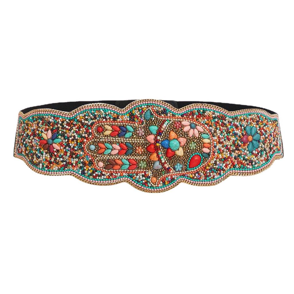 New Ethnic Style Bead Waist Seal Pure Handmade Boho Elastic Wide Waist Seal for Women Elegant Colorful Shells