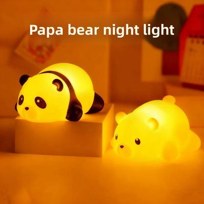 Cute Pappa Panda Soft Light Patting Style Vinyl Lamp, Night Light, Eye-protecting Lamp, Bedroom Table Lamp, Children's Toy Gift