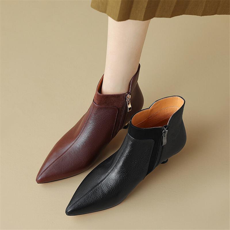 Fashion New Autumn Genuine Leather Women Boots Fashion Pointed Toe Knight Boots for Women Concise Short Boots Women Botines Mujer