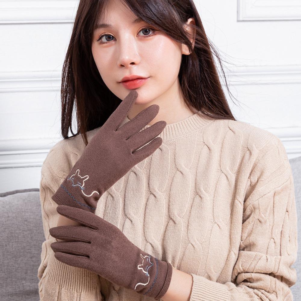 

Кошачий принт, уличные велосипедные перчатки, однотонные бархатные перчатки, толстые теплые перчатки в стиле минимализм