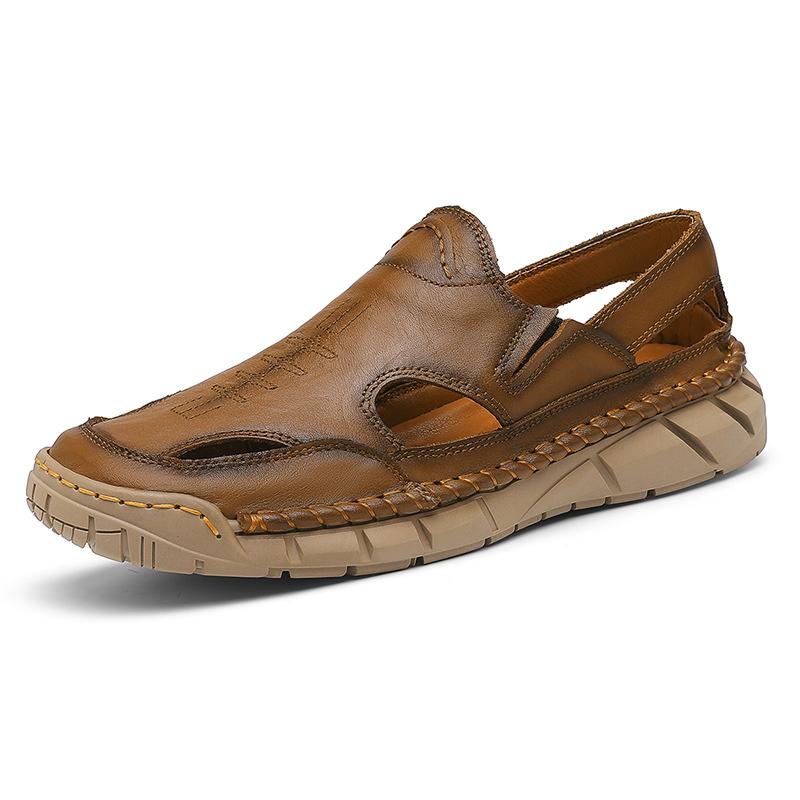 

Summer Men s Sandals New Leather Roman Sandals Slippers Outdoor Beach Shoes Male Flip Flops Water Trekking Sandals 45 хакі
