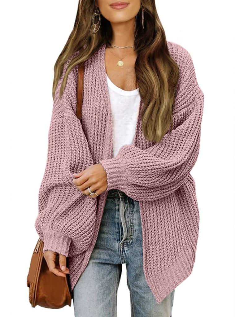 2024 Autumn/Winter New Amazon Foreign Trade Women's European & American Lantern Sleeve Cardigan Pocket Chunky Knitted Cross-border Sweater