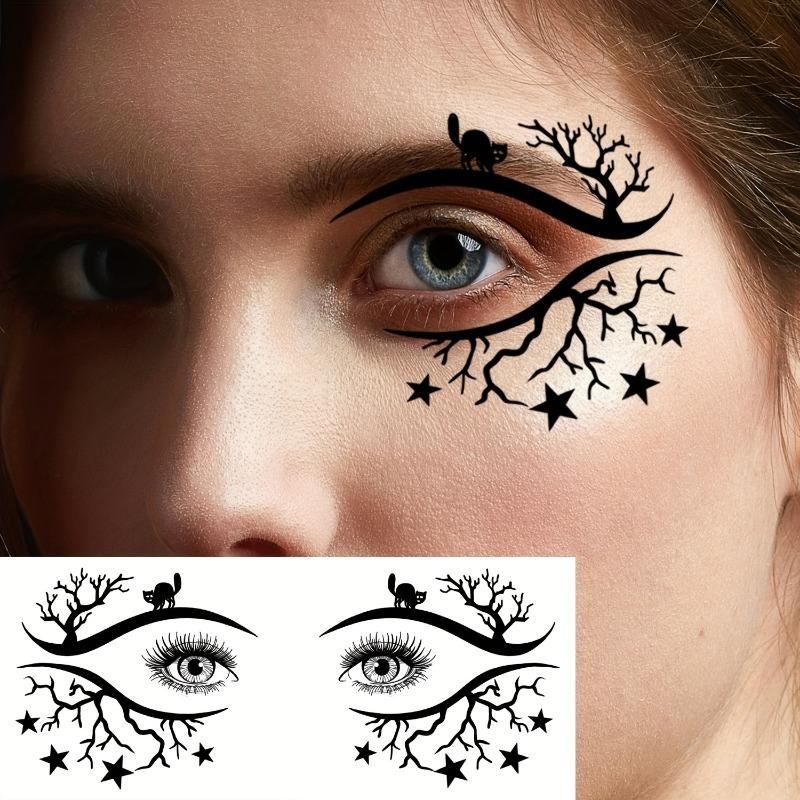 10PCS Halloween Eyes Temporary Tattoo Sticker,Black Spider Web Pumpkin Ghost Black Cat Witch Bat Spider Pattern, Facial Eye Makeup Fake Tattoo Sticker