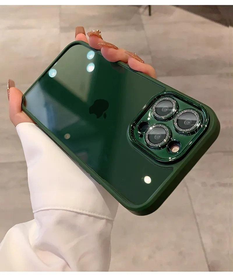 Luxury Glitter Diamond Transparent Case For iPhone 15 14 13 12 11 Pro Max Plus Lens Protection Shockproof Bumper Cases Cover