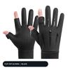 Unisex Winter Cycling Gloves Fleece Lined Touch‑Screen Flip‑Top Half‑Finger 2‑Finger Exposed Anti‑Slip Warm Gloves for Driving Biking Outdoor Sports