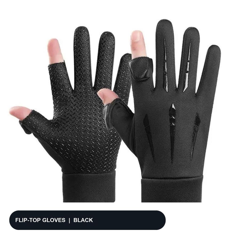 Unisex Winter Cycling Gloves Fleece Lined Touch‑Screen Flip‑Top Half‑Finger 2‑Finger Exposed Anti‑Slip Warm Gloves for Driving Biking Outdoor Sports