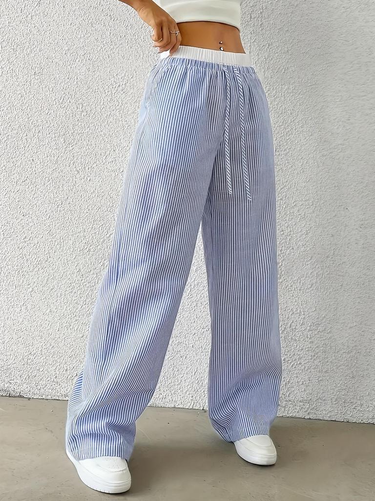 2025 European-American Women's Striped Straight-Leg Summer Trousers, Casual Thin Style