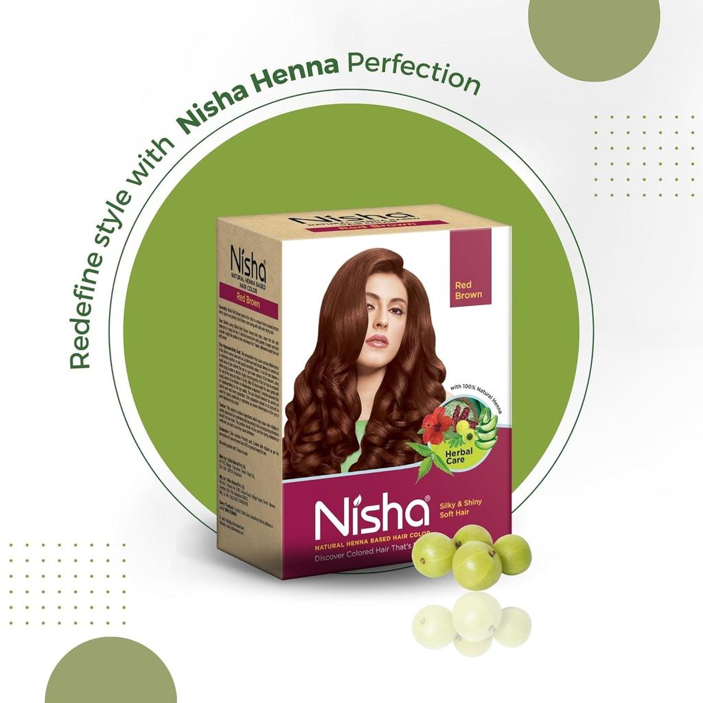 Nisha Natural Henna Hair Colour Red Brown 90g Pack of 1 Herbal Semi-Permanent Hair Dye for Silky Shiny Hair