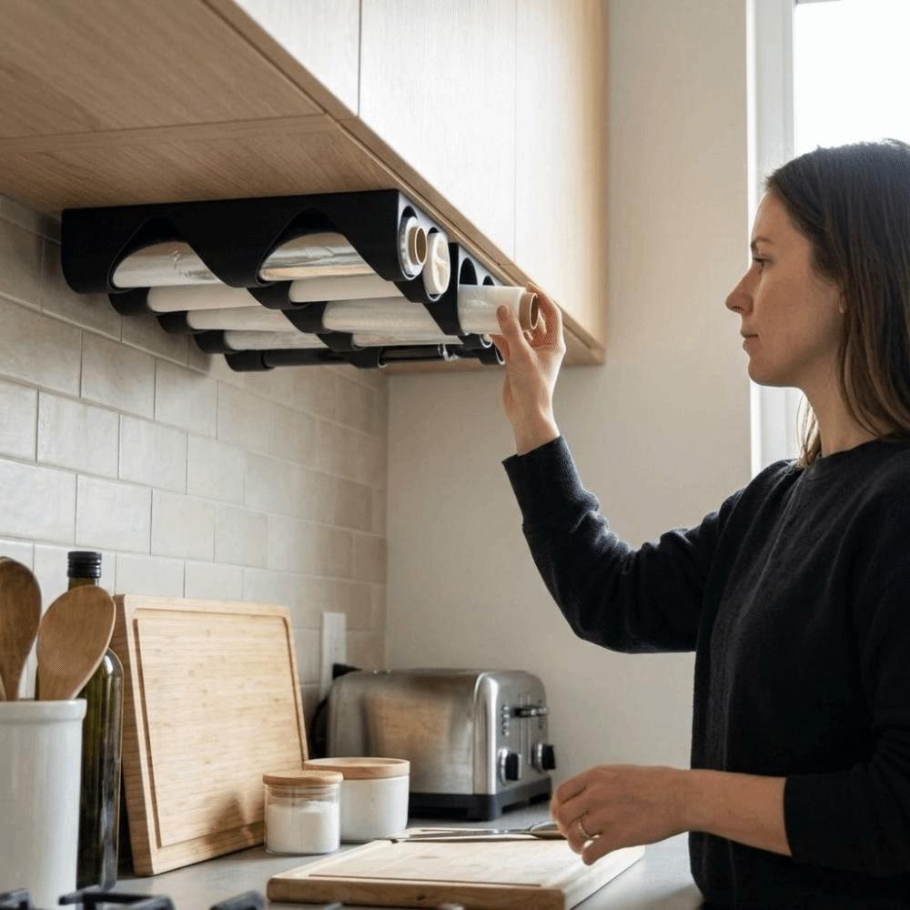 Plastic Cling Film Holder Wall Mounted Kitchen Wrap Organizer Aluminum Foil Organizer Kitchen